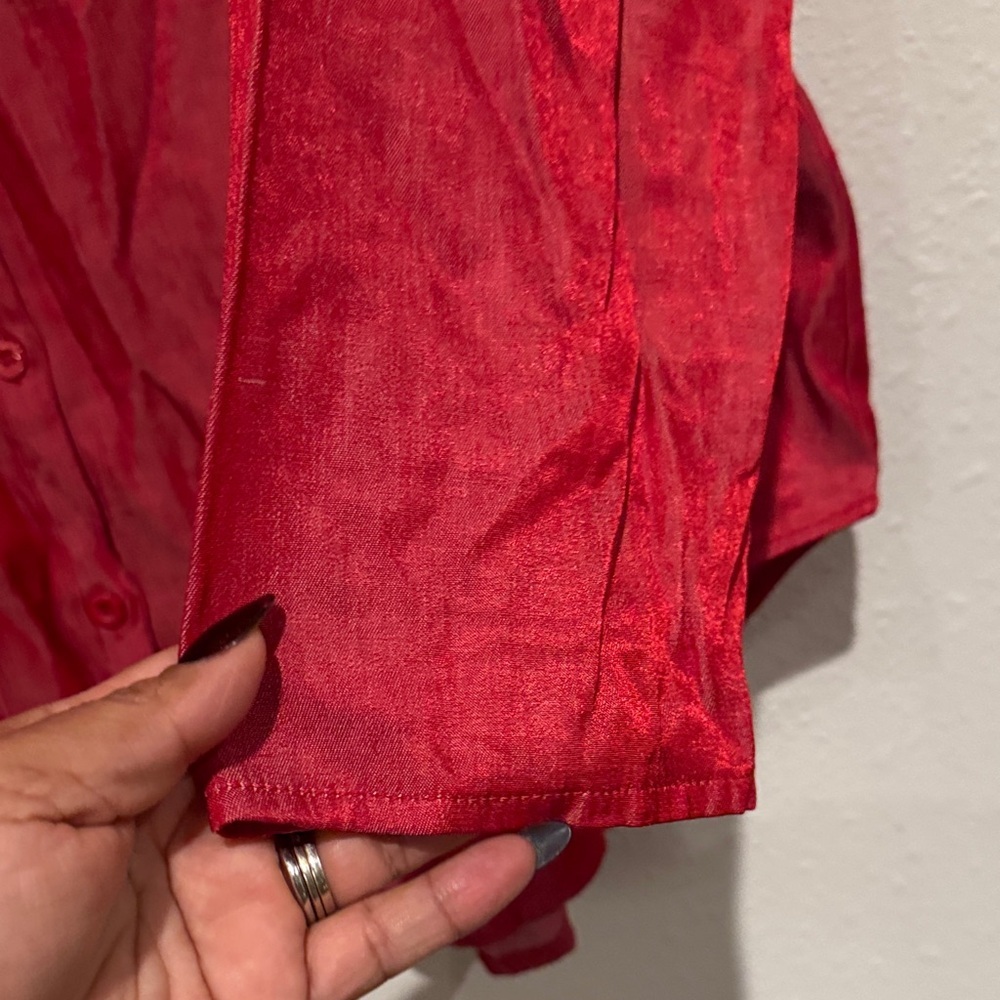 Lularoe Sheer Red Button Down Blouse - image 5